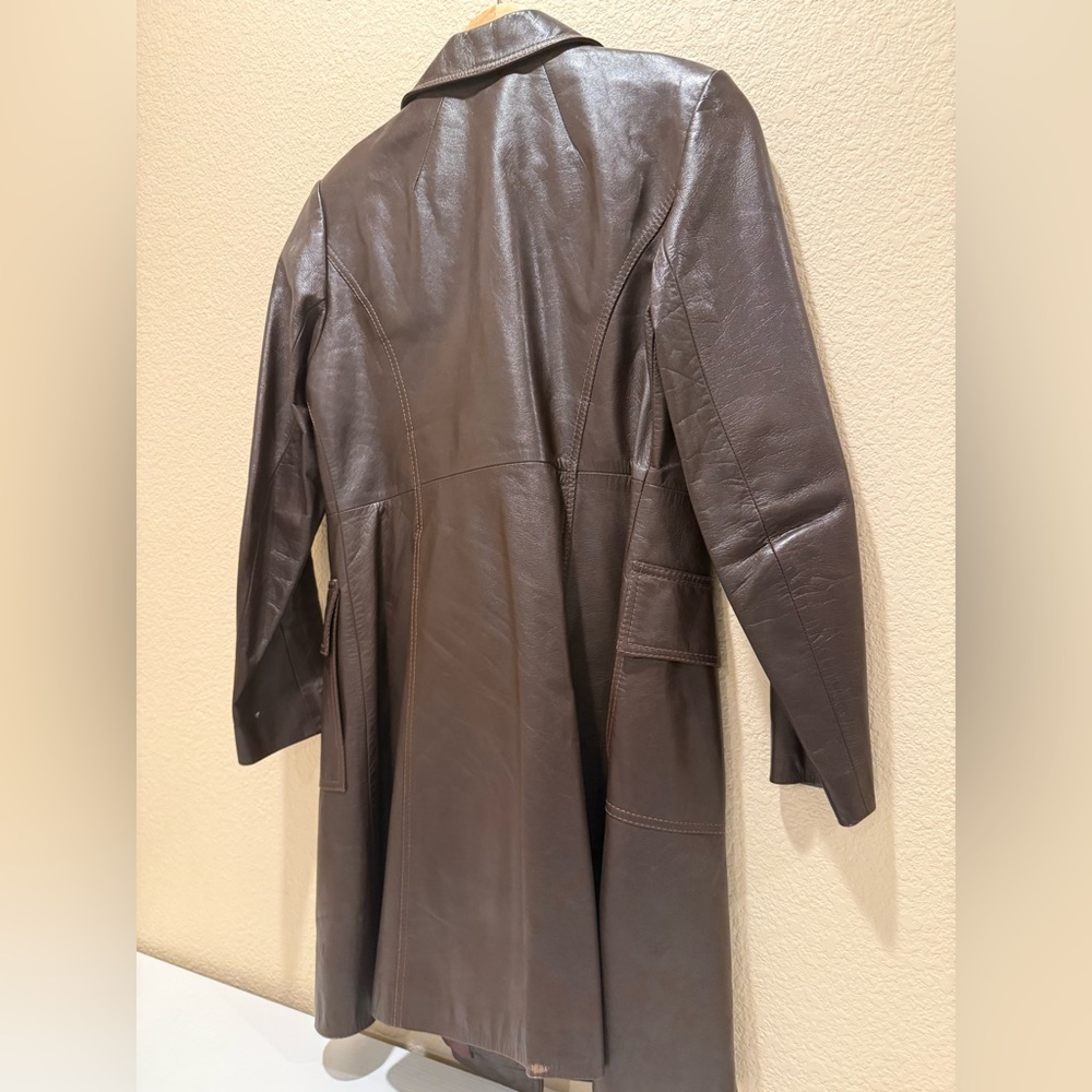 Philippe Monet Vintage 70s Leather Trench Coat Jacket S - Picture 3 of 11